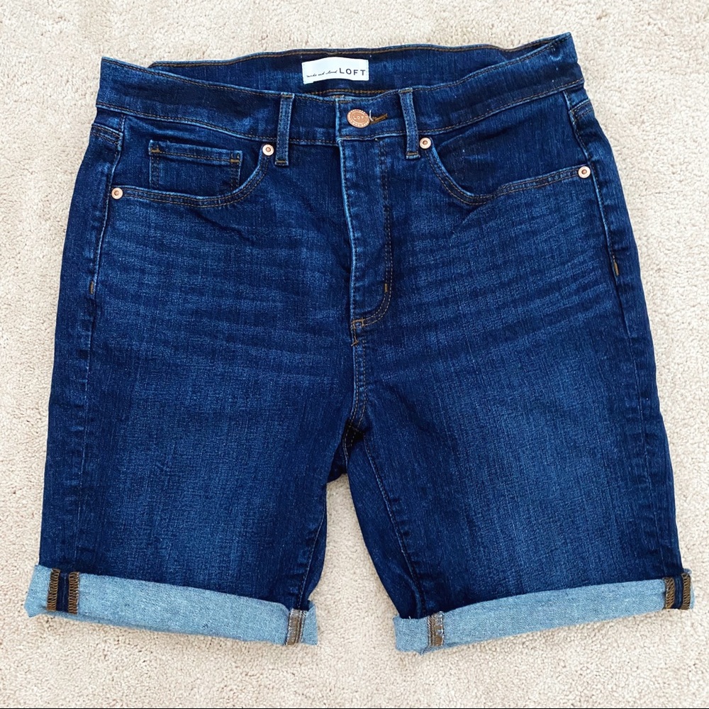 LOFT Blue Dark Wash Denim Bermuda Jean Shorts